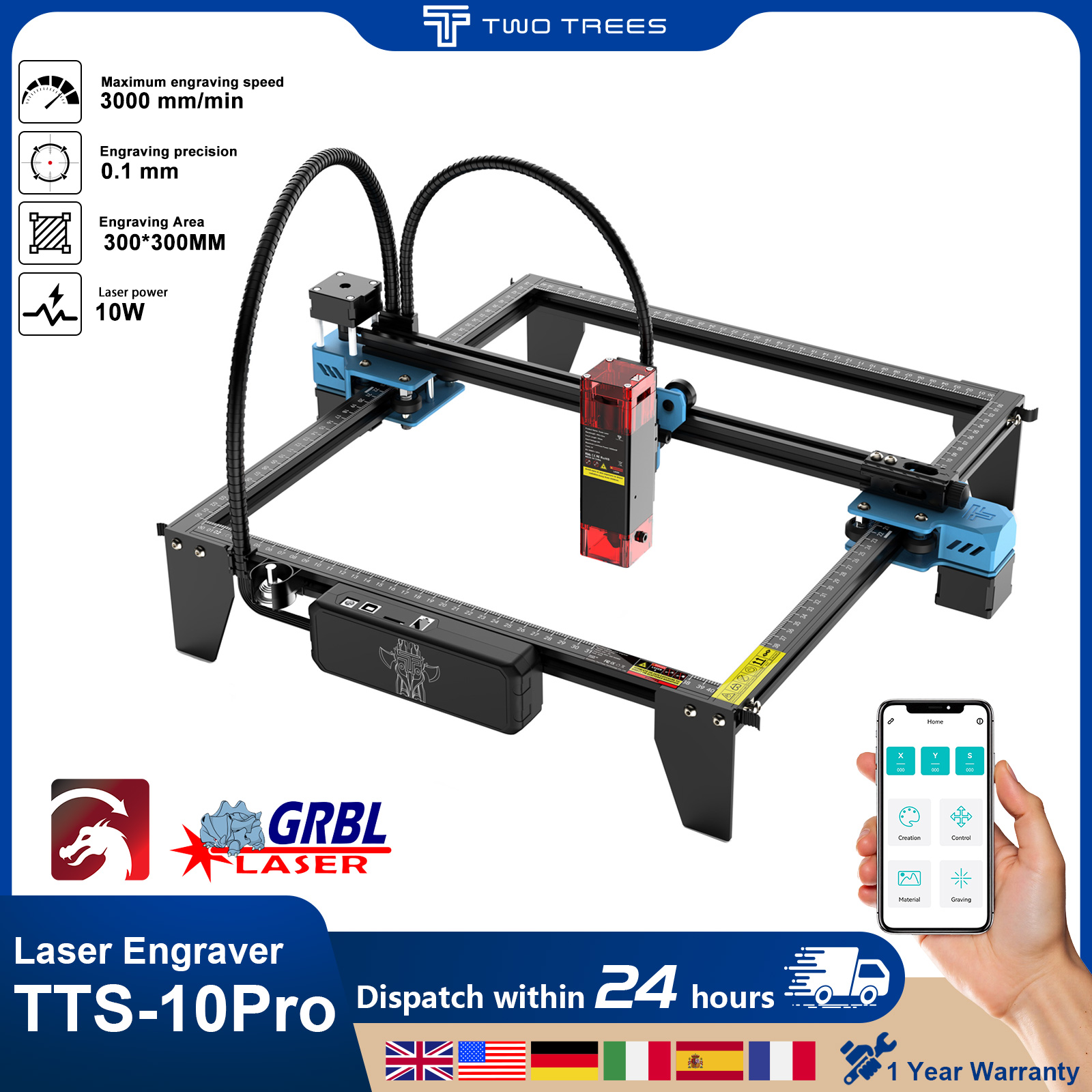 Industrial Laser Printing Machine - Incisore Laser Twotrees TTS-10Pro con Schermo